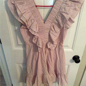 Pink Ruffled V-Neck Dress